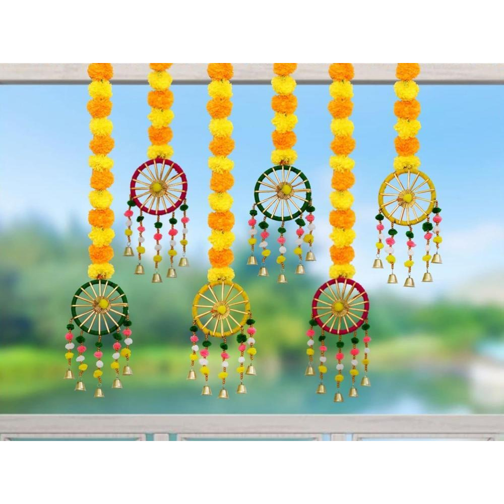 JH Gallery Handmade Artificial Marigold Fluffy Flowers Hanging for Home and Office Decoration, Pack of 6 - 8