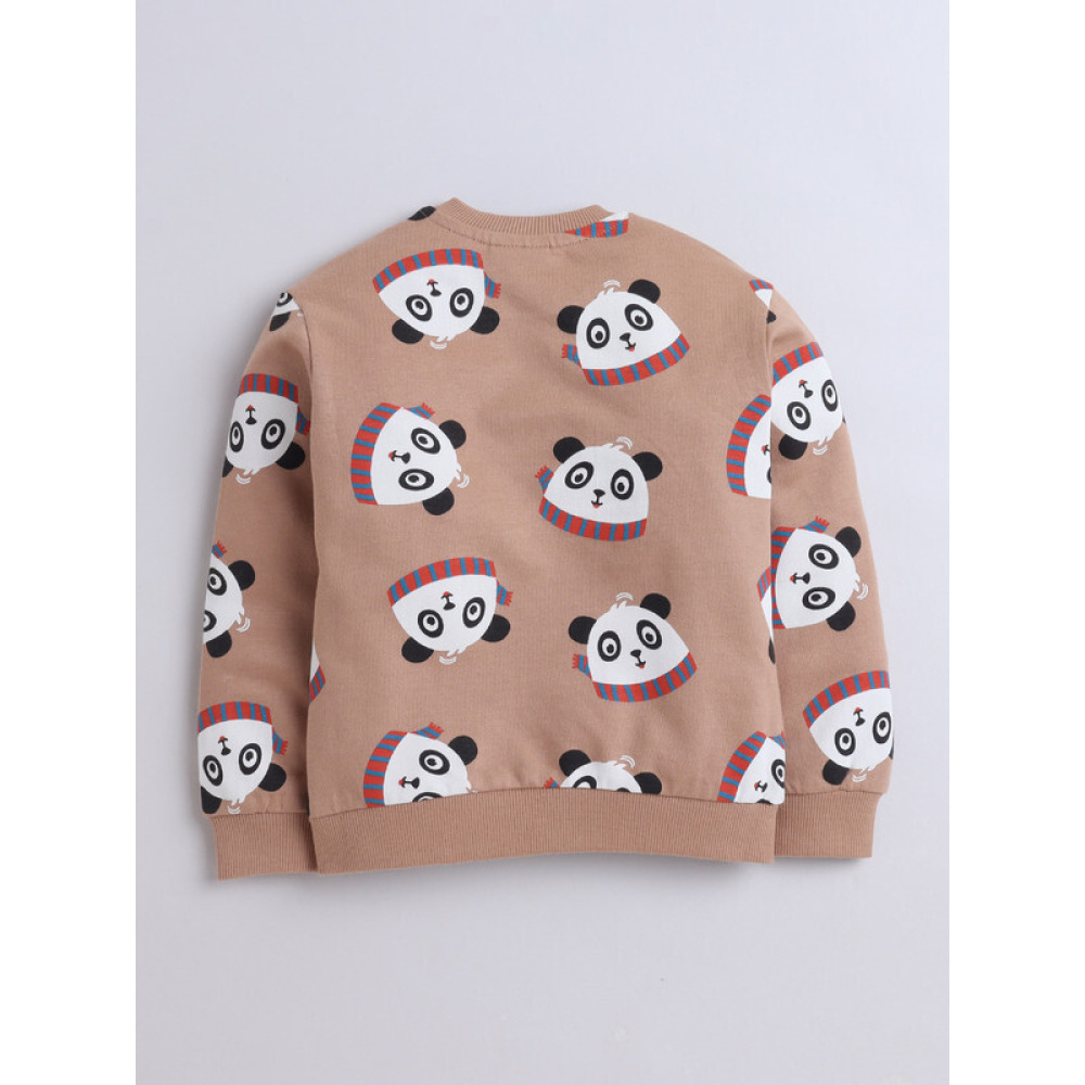 طقم مكون من قطعتين من سويت شيرت وبنطال رياضي مطبوع عليه صورة باندا للأولاد - بني فاتح، مقاس 12-18 شهرًا - 5