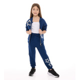 Комплект Из 2 ПРЕДМЕТОВ Для Девочек, Синий, Толстовка С КАПЮШОНОМ На МОЛНИИ с вышитой звездой + брюки (7-8 лет) - 1 miniature