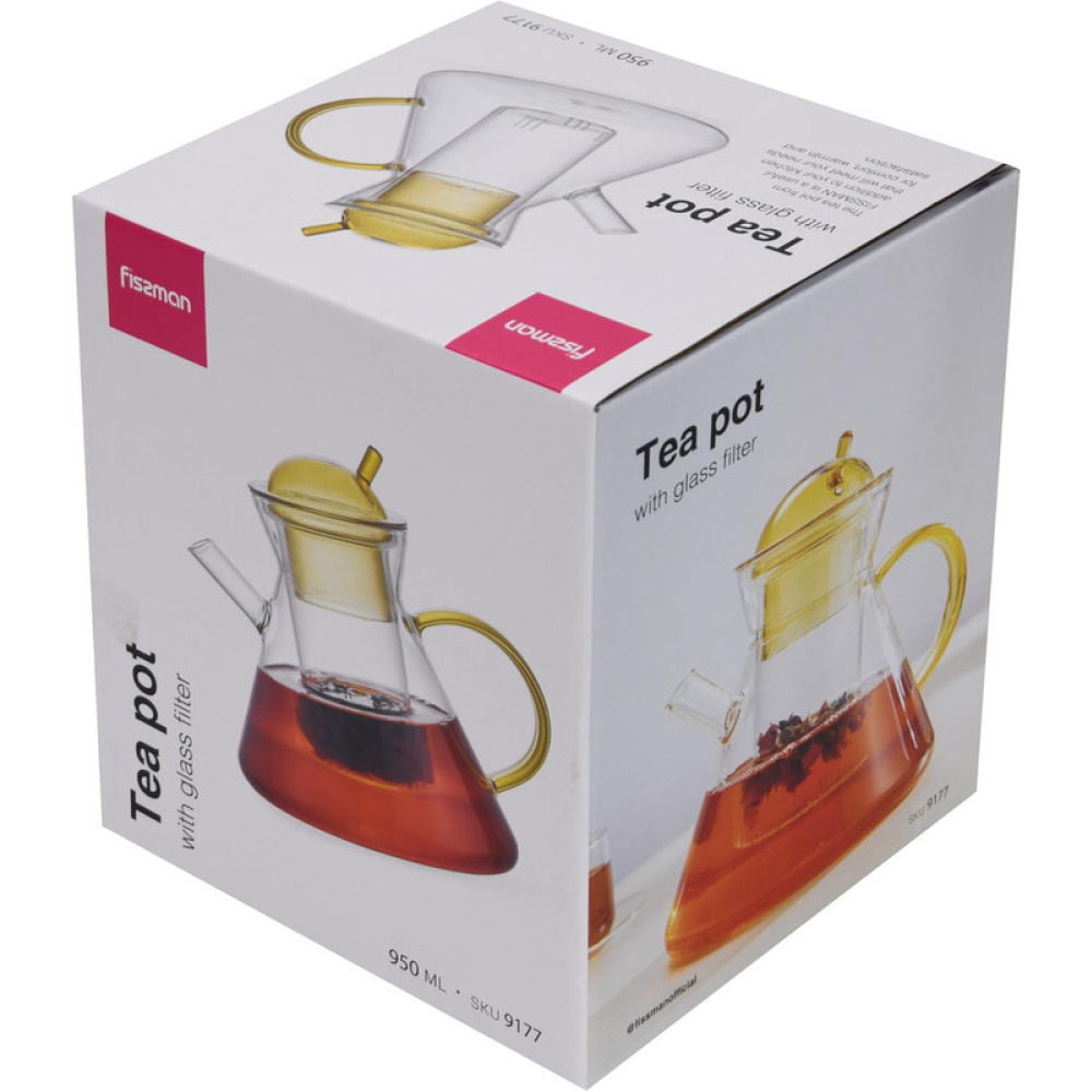 Fissman Tea Pot 950ml with Stainless Steel Filter Borosilicate Glass - 5