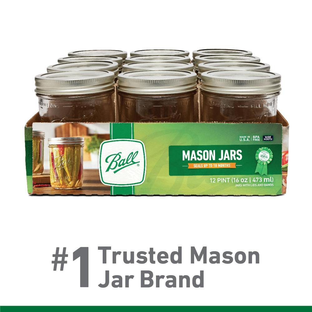Mason Jar with Lids Wide Mouth Glass Jar, Great to preserve fresh Recipes, Set of 12, 16 Oz, Reusable Jars is BPA Free and Freezer safe. - 2