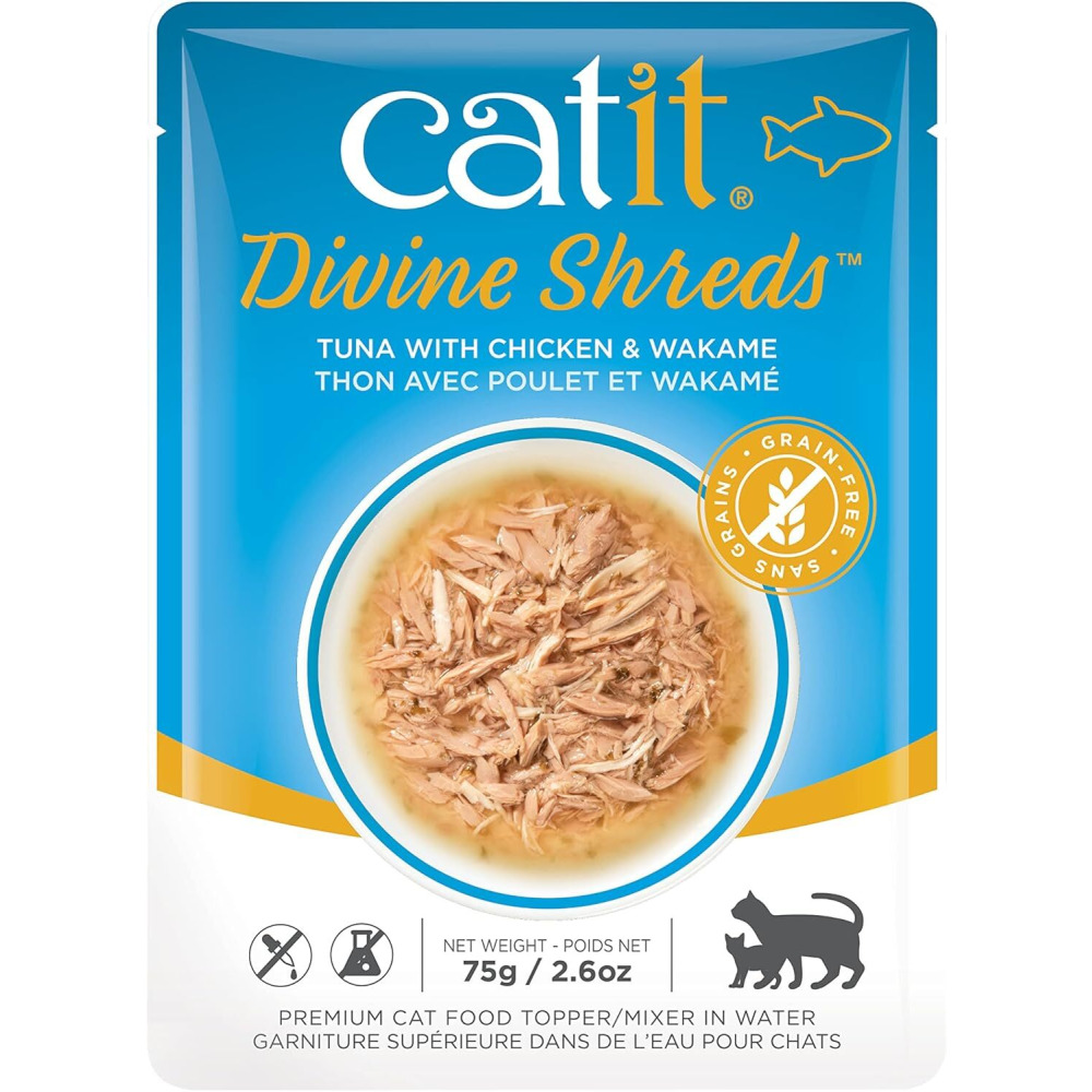 Catit Divine SHREDS, Премиум-Корм Для Кошек, ТУНЕЦ С курицей И ВАКАМЕ, 75 Г - 1