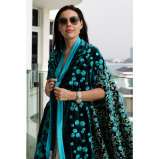 Asian Spirit, Turquoise Sakura Velvet Cape Jacket, Free size (XS-XL) - 3 miniature