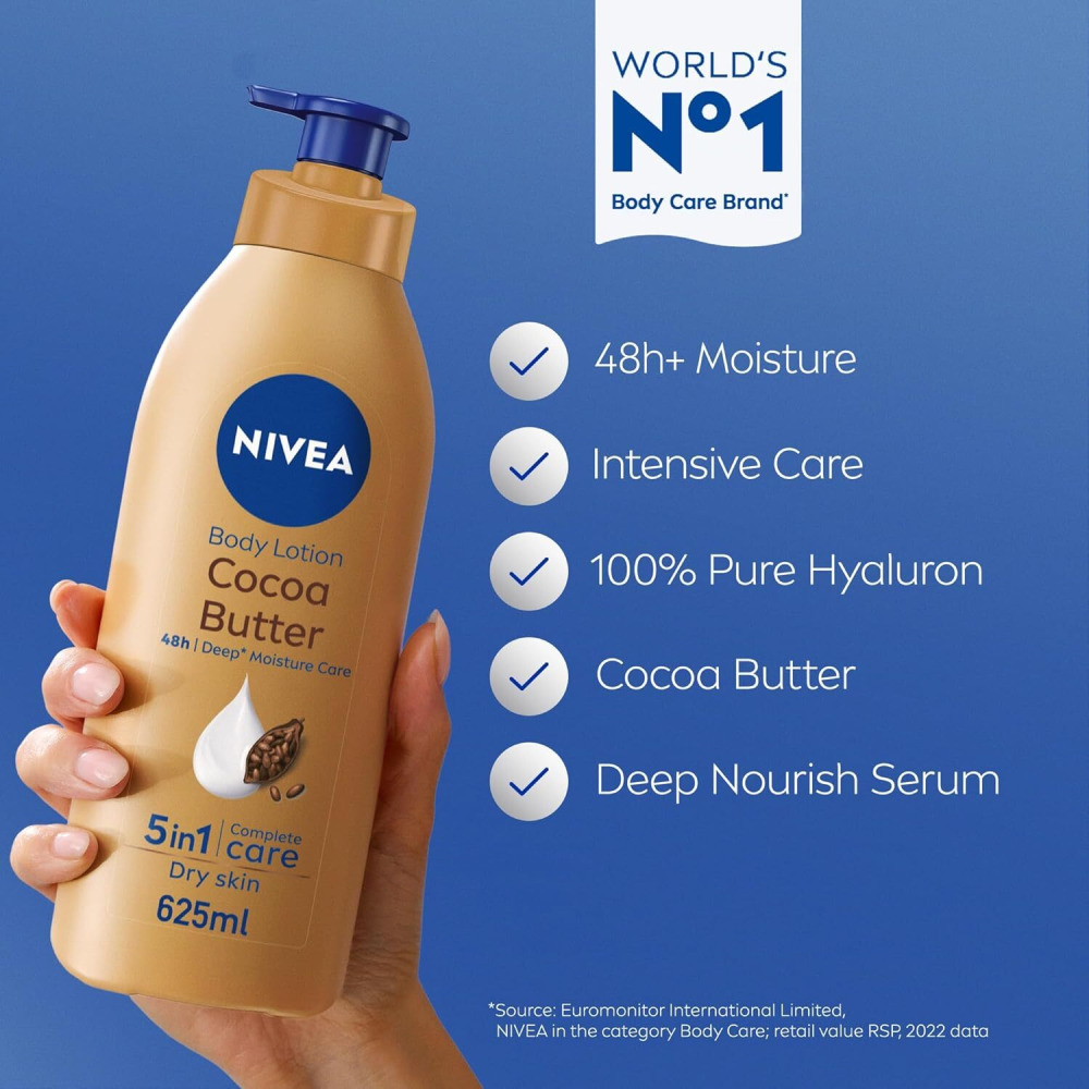 NIVEA Body Lotion for Dry Skin, Cocoa Butter, 5in1 Complete Care, 48H Deep Moisture, 2x400ml, Pack of 2 - 5