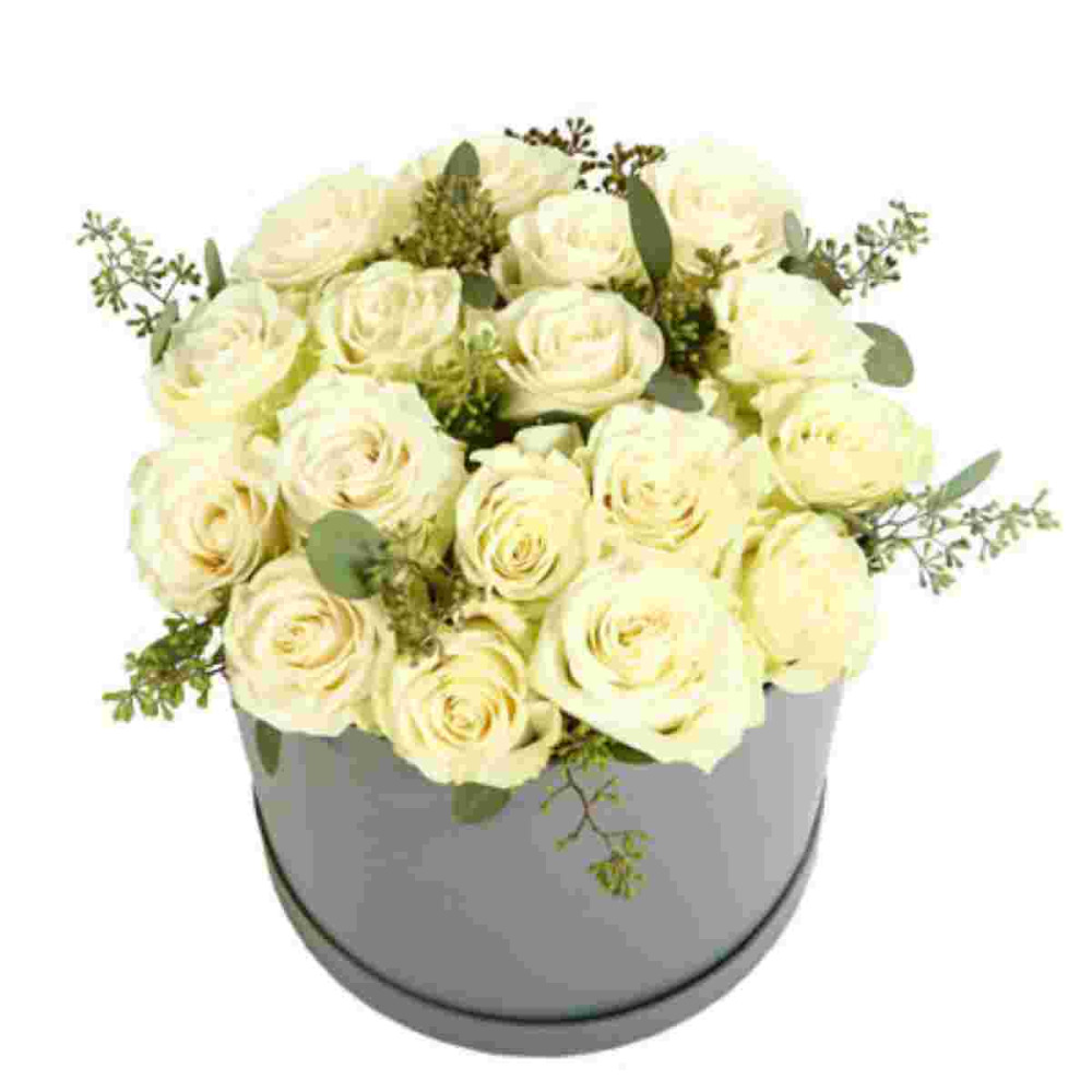 Gorgeous Whitey Bouquet - 24 Roses with Eucalyptus and Greenery - 1