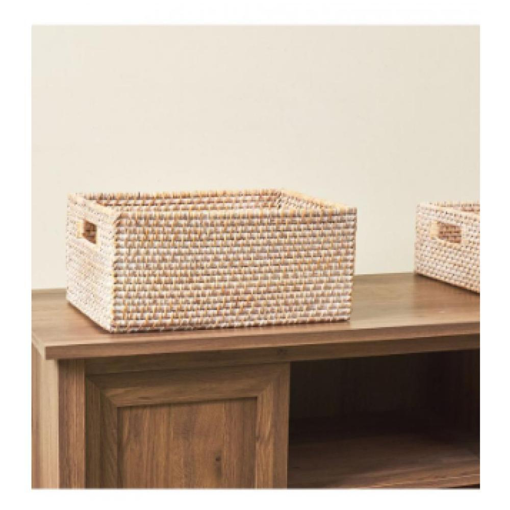 Homesmiths Whitewashed Rattan Storage Bins With Handles Large - 2