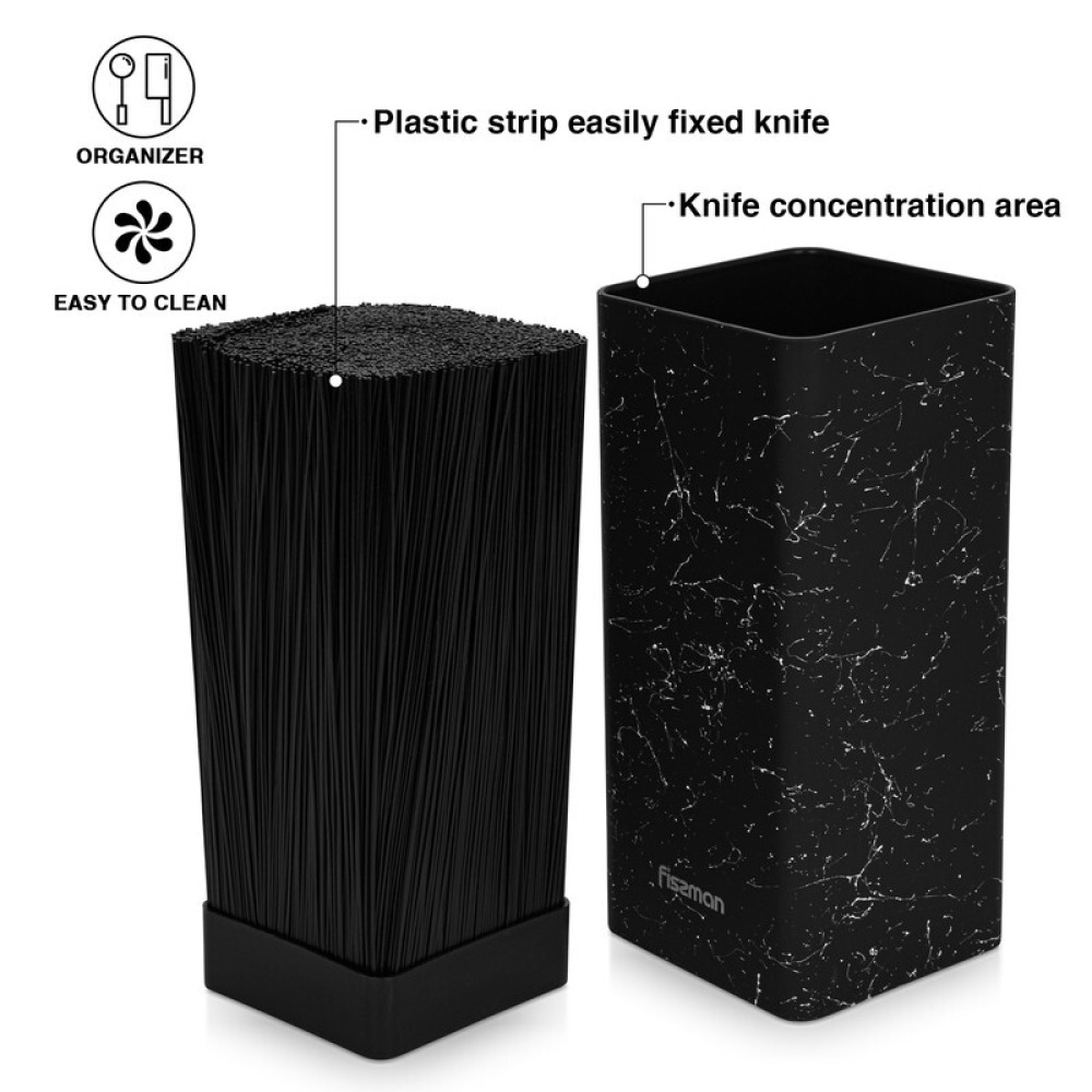 Fissman Kitchen Knife Organizer 10x10x22cm, Square Shaped, Black Marble (Plastic) - 5