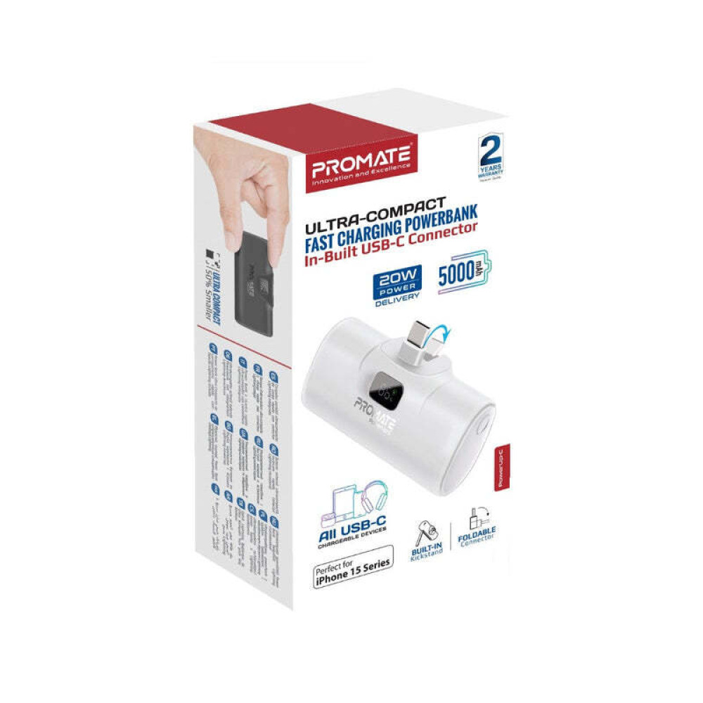 بنك الطاقة Promate Powerup-C فائق الصغر مع شحن سريع وموصل Usb-C مدمج - 2