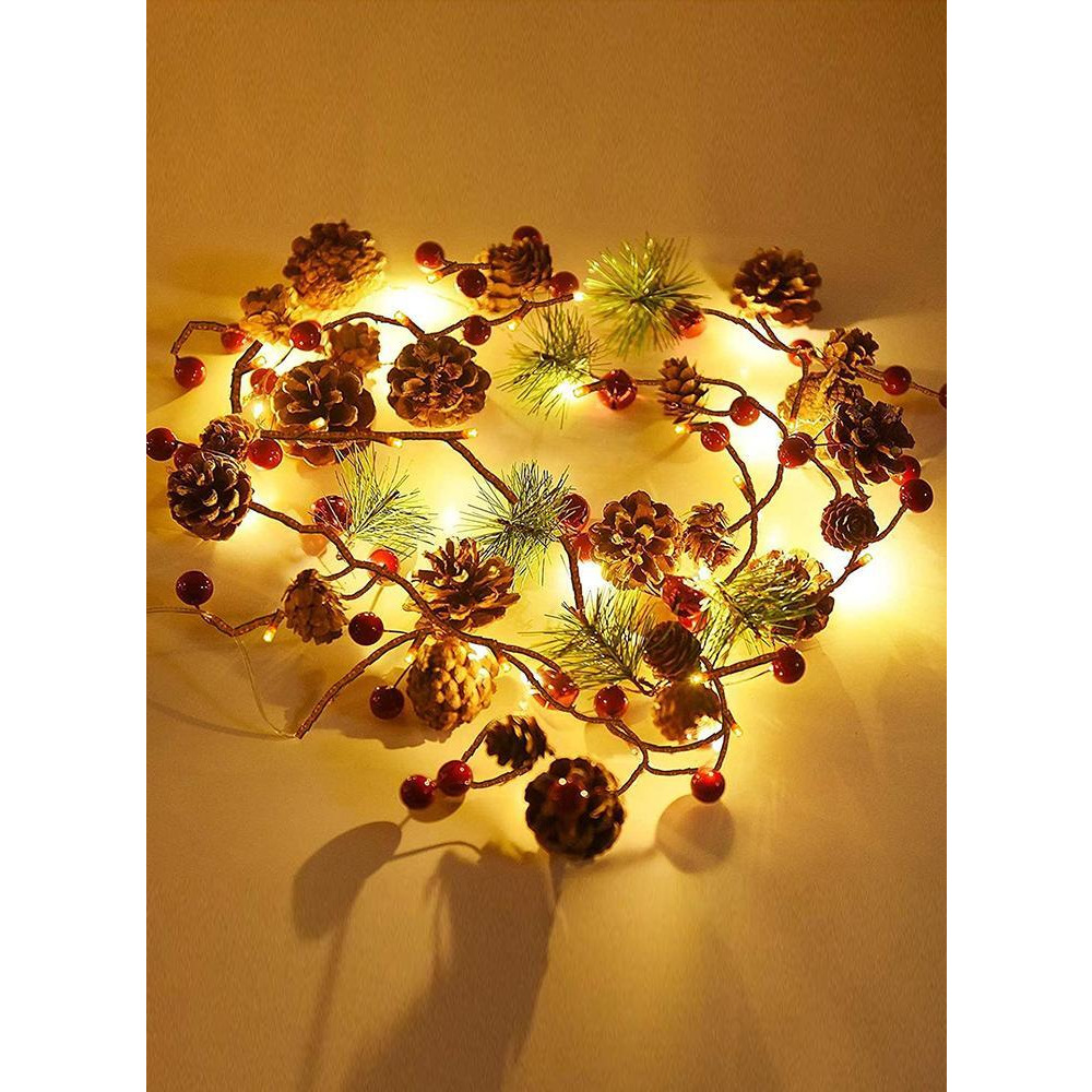 مخروط الصنوبر تحت عنوان الخريف وأضواء سلسلة التوت الأحمر، 6.56 قدم 20 إبرة صنوبر Led إكليل خفيف، مثالي لتزيين شجرة العطلات في الأماكن المغلقة أو الهوا - 1