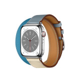 Perfii Double Tour Leather Replacement Band For Apple Watch 41/40/38mm Series 8/7/6/5/4/SE - 2 miniature