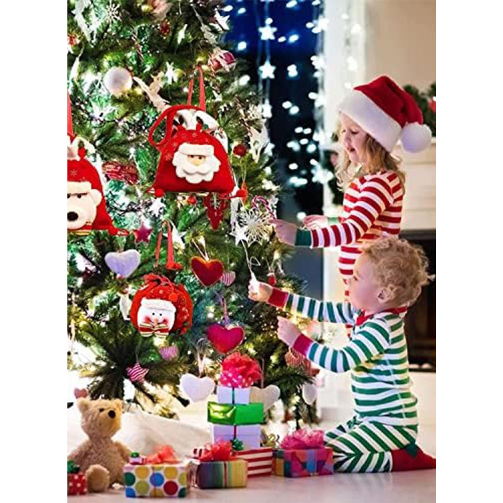 Drawstrings Gift Bags, Reusable Fabric 3D Goodie Bags Set of 3, Snowman Elk Wrapping Bags, Treat Bags Pouches Candy Pockets for New Year and Holidays - 2