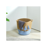 Homesmiths Cotton Rope Basket Upper Mouth Natural  Blue Dia30 x H30 cm - 4 miniature