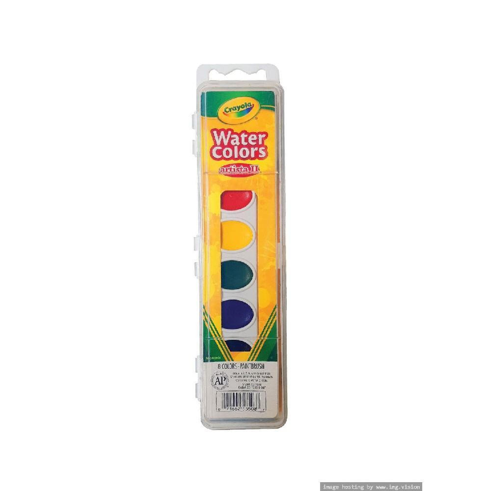 Crayola 8 Semi-moist Oval Watercolor Pans, 1 Taklon Brush - 1