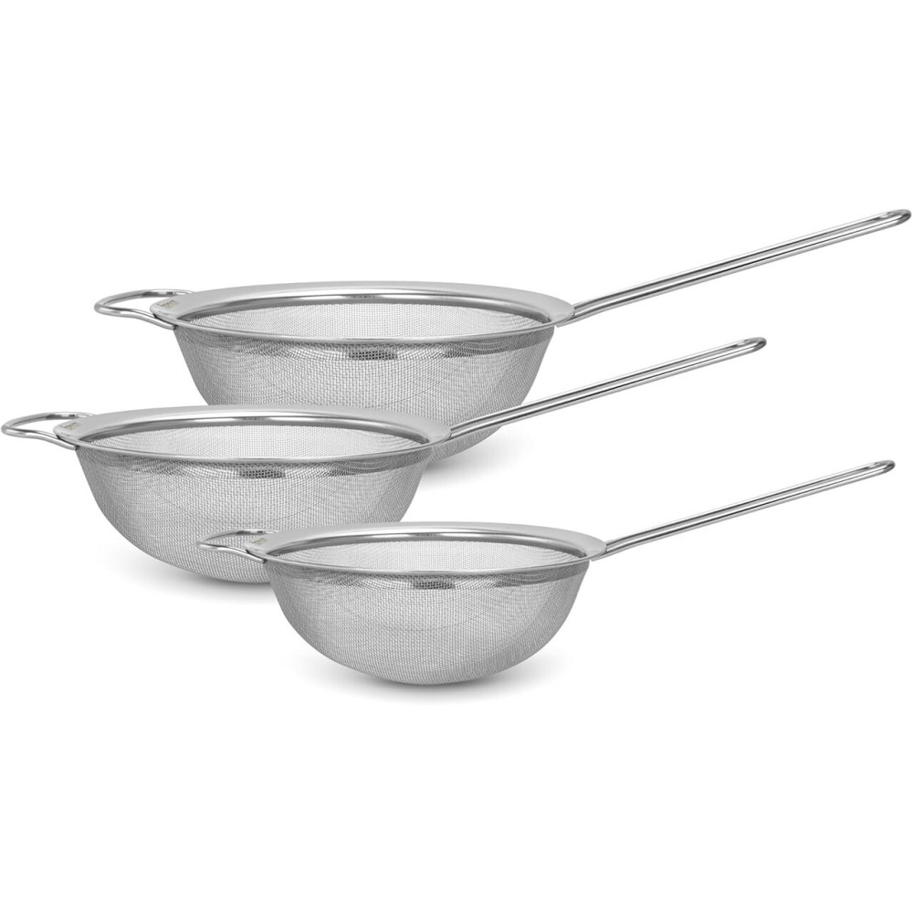 Fissman Strainer Sets - 14cm,16cm, 20cm - Stainless Steel Fine Mesh Strainer with Hang Handle - 1