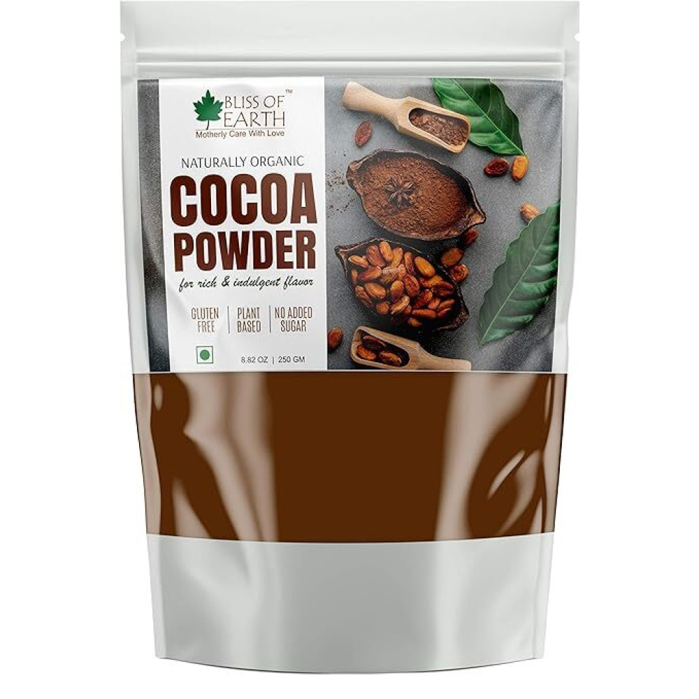 Bliss of Earth 250gm Naturally Organic Dark Cocoa Powder for Chocolate Cake Making \& Chocolate Shake, Unsweetened - 1