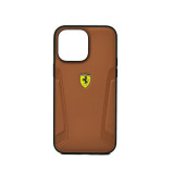 Ferrari Leather Case With Hot Stamped Sides Yellow Shield Logo For Iphone 14 Pro Max Camel - 1 miniature