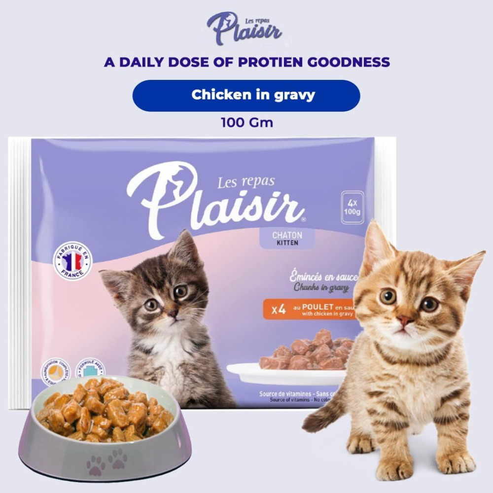 Wet Food Plaisir Kitten Cats Chunks, with Chicken in Gravy, 4 x 100g - 3