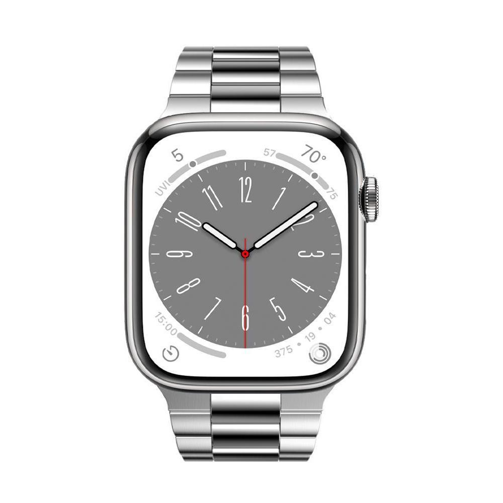 Perfii Stainless Steel Classic Triple Link Replacement Band for Apple Watch 41, 40, 38 mm Series 8/7/6/SE/5/4/3 - 1