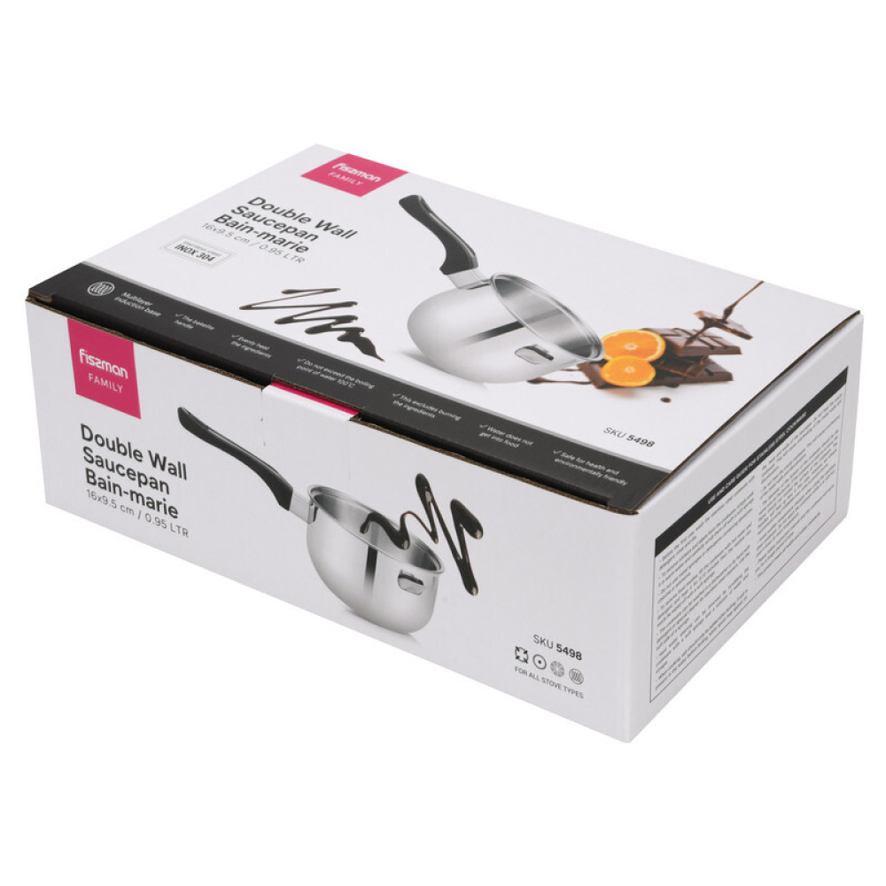 Fissman Saucepan 16cm/0.95LTR Double Wall Bain-Marie Without Lid Stainless Steel - 7