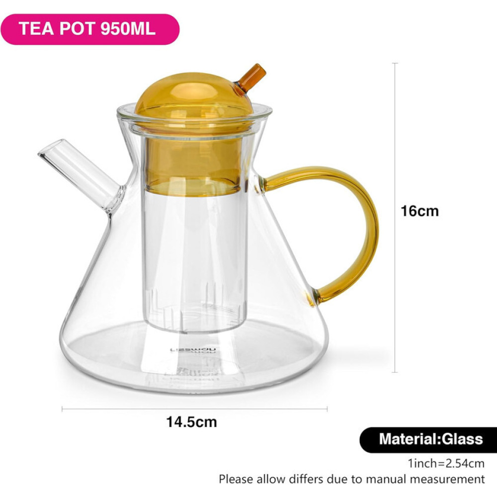Fissman Tea Pot 950ml with Stainless Steel Filter Borosilicate Glass - 3