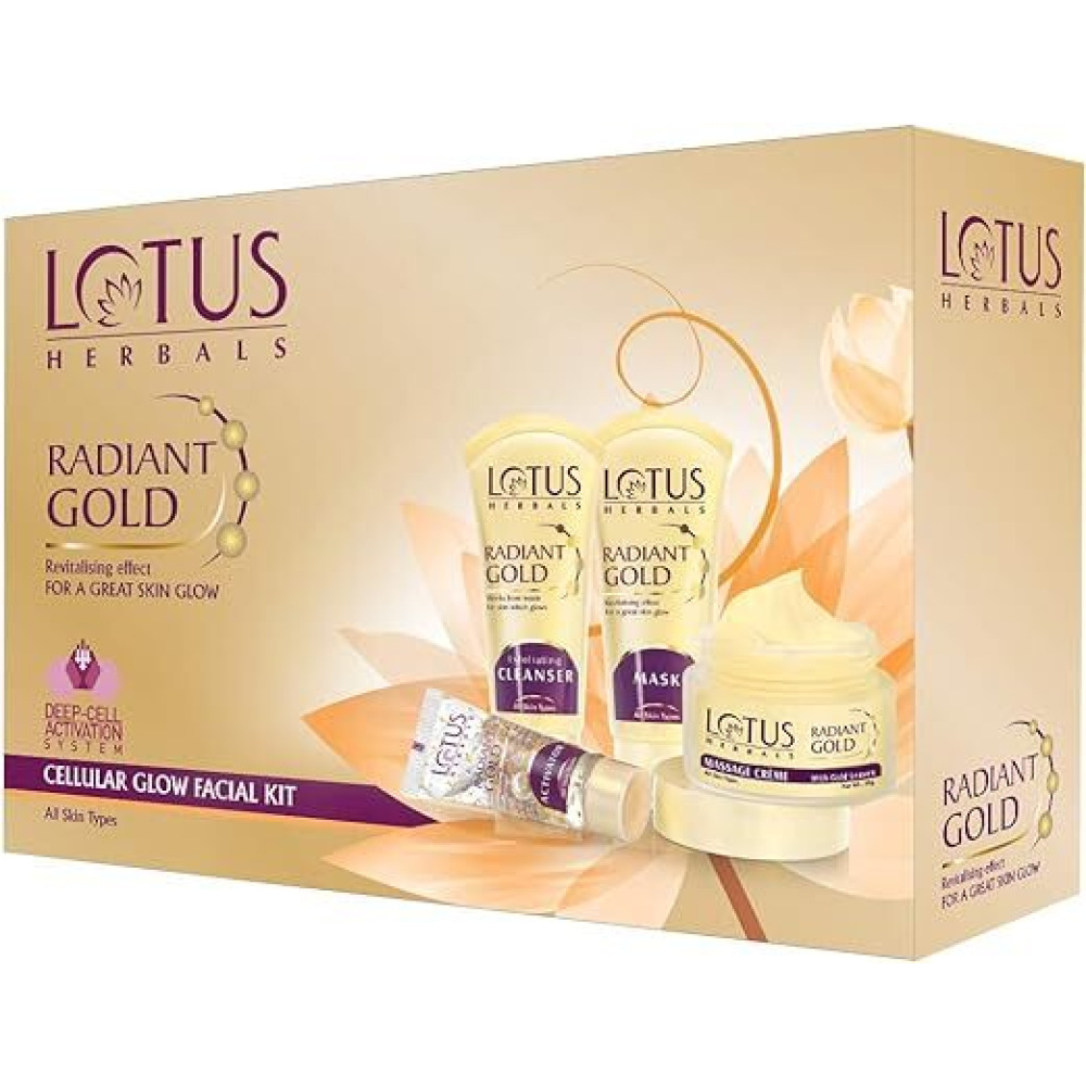 Lotus Herbals, Facial Kit, Radiant Gold For Instant Glow, With 24K Pure Gold and Papaya, 4 Steps, 170 g - 1
