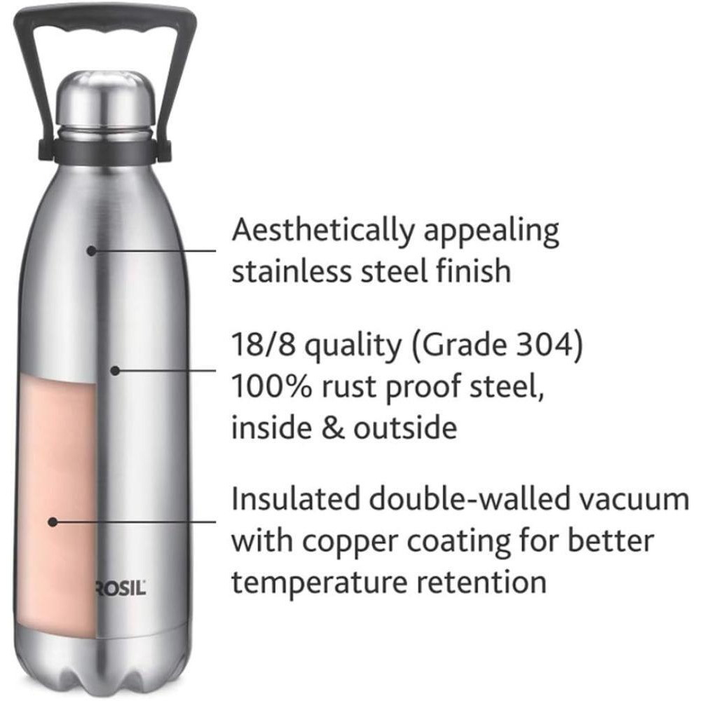 Borosil Vacuum Insulated Flask Water Bottle, 1.8 L - 2