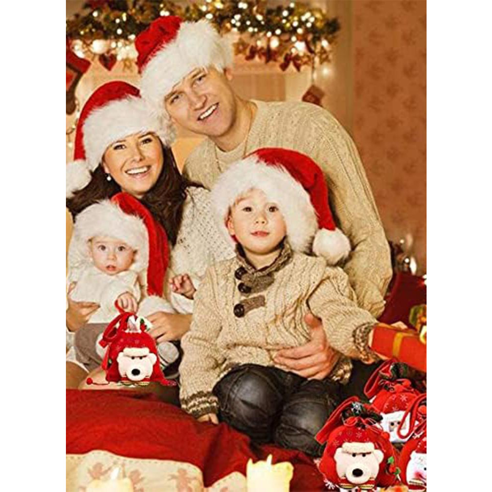 Drawstrings Gift Bags, Reusable Fabric 3D Goodie Bags Set of 3, Snowman Elk Wrapping Bags, Treat Bags Pouches Candy Pockets for New Year and Holidays - 5