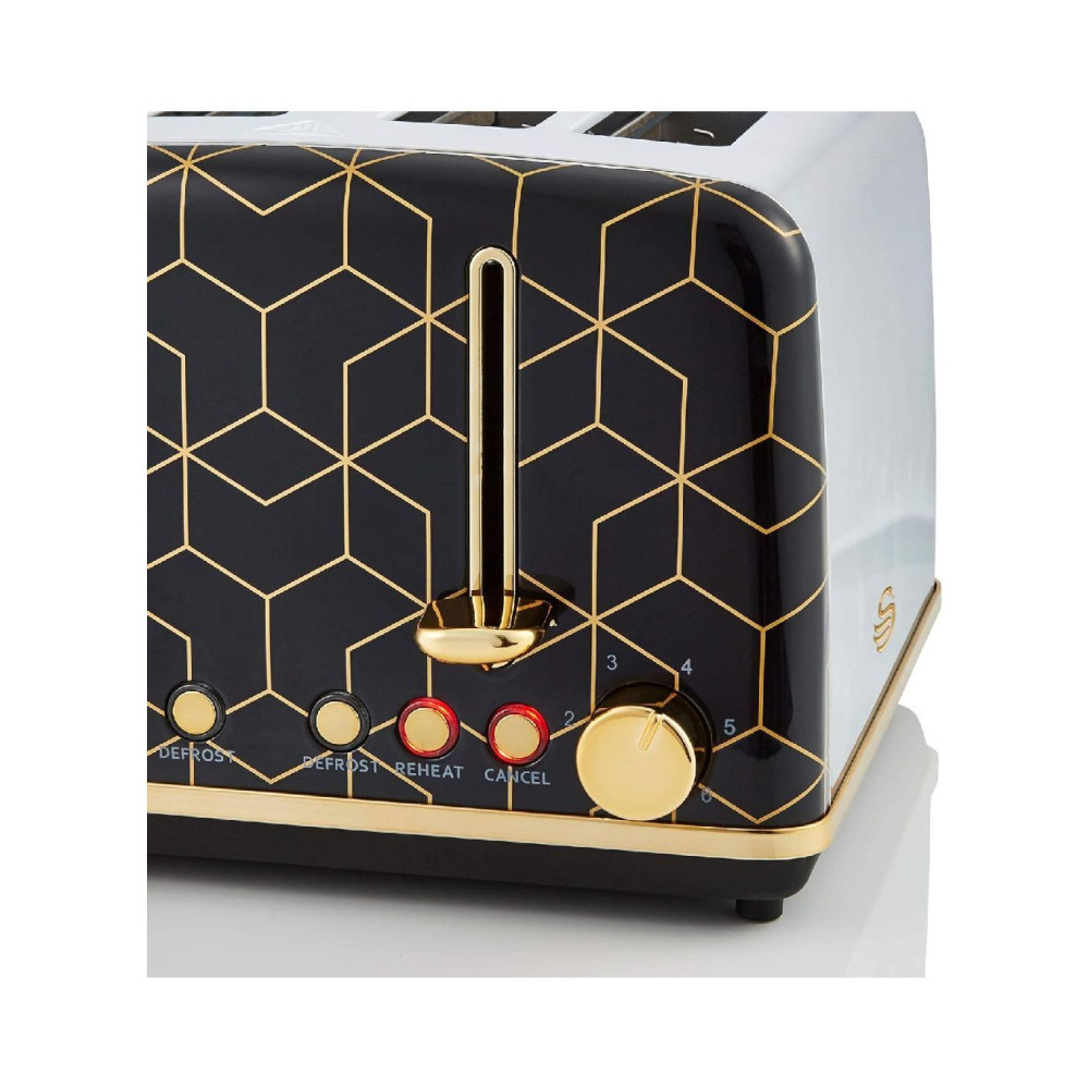 Swan Tribeca, 4 Slice Toaster, Multiple Functions \& Browning Control, Glamour 20s Art Dec Design, Black \& Rose Gold - 2