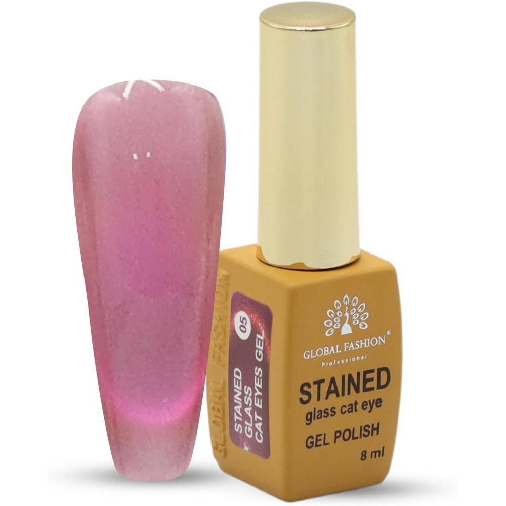 Global Fashion Stained Glass Cat Eye Gel Polish 8ml, Holographic Shimmer, Magnet Included, Long-Lasting, High-Gloss, UV/LED Soak Off, Professional(05) - 1