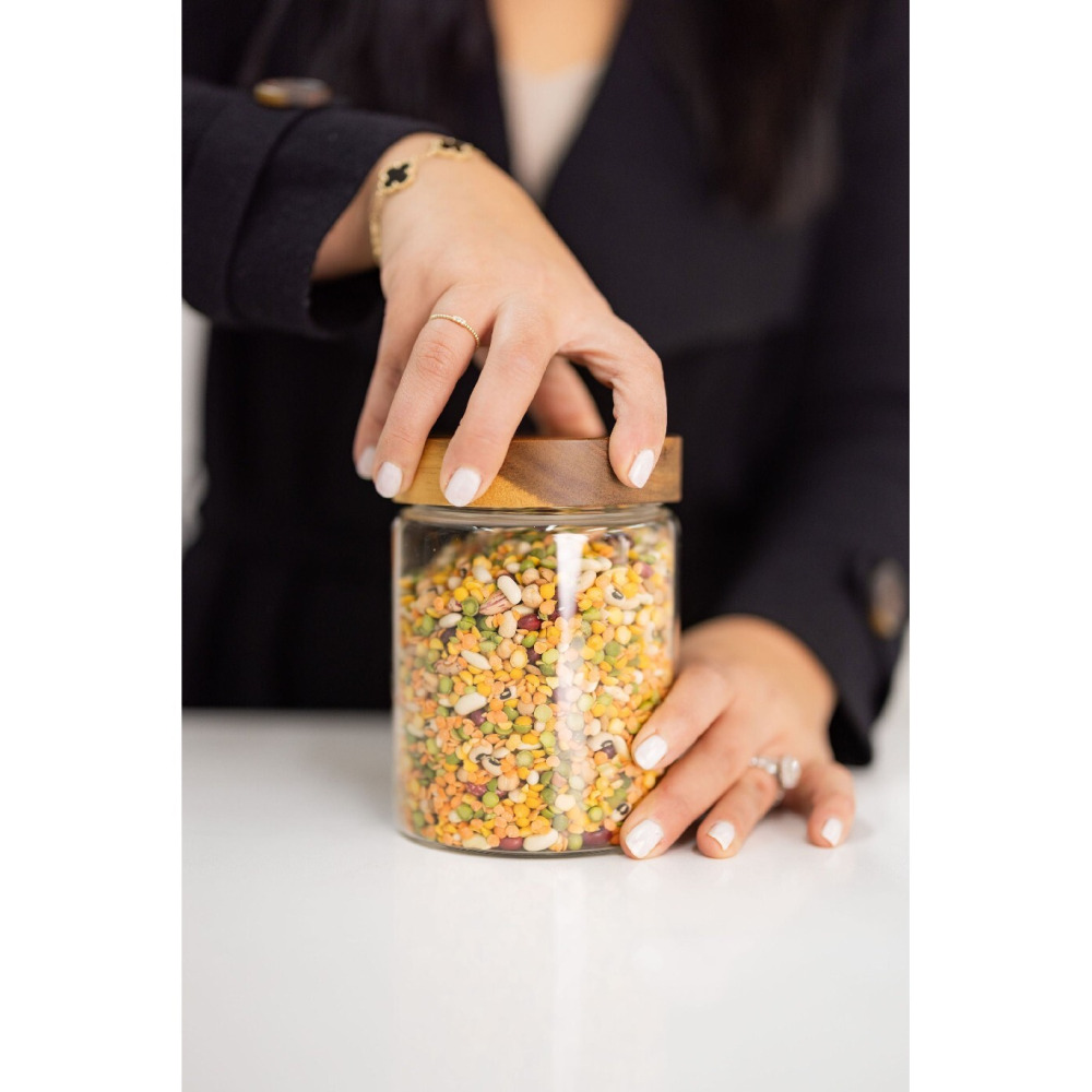 جرة زجاجية من خشب السنط سعة 1 لتر من شركة Little Storage Co - 3