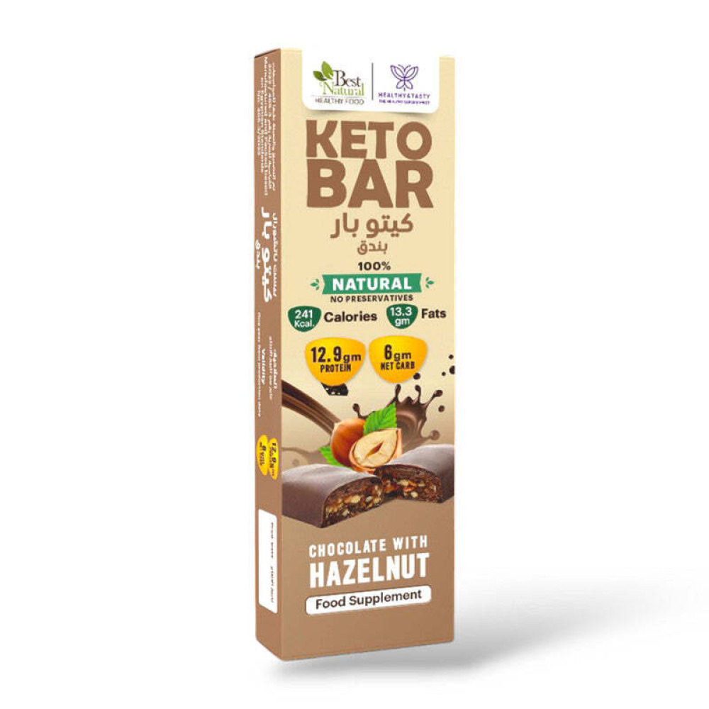 Bar Healthy & Tasty Keto Hazelnut with Chocolate, No Sugar, Wheat Free, 60g - 1