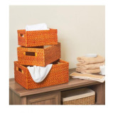 Homesmiths Copper Rattan Storage Bins With Handles Large - 3 miniature