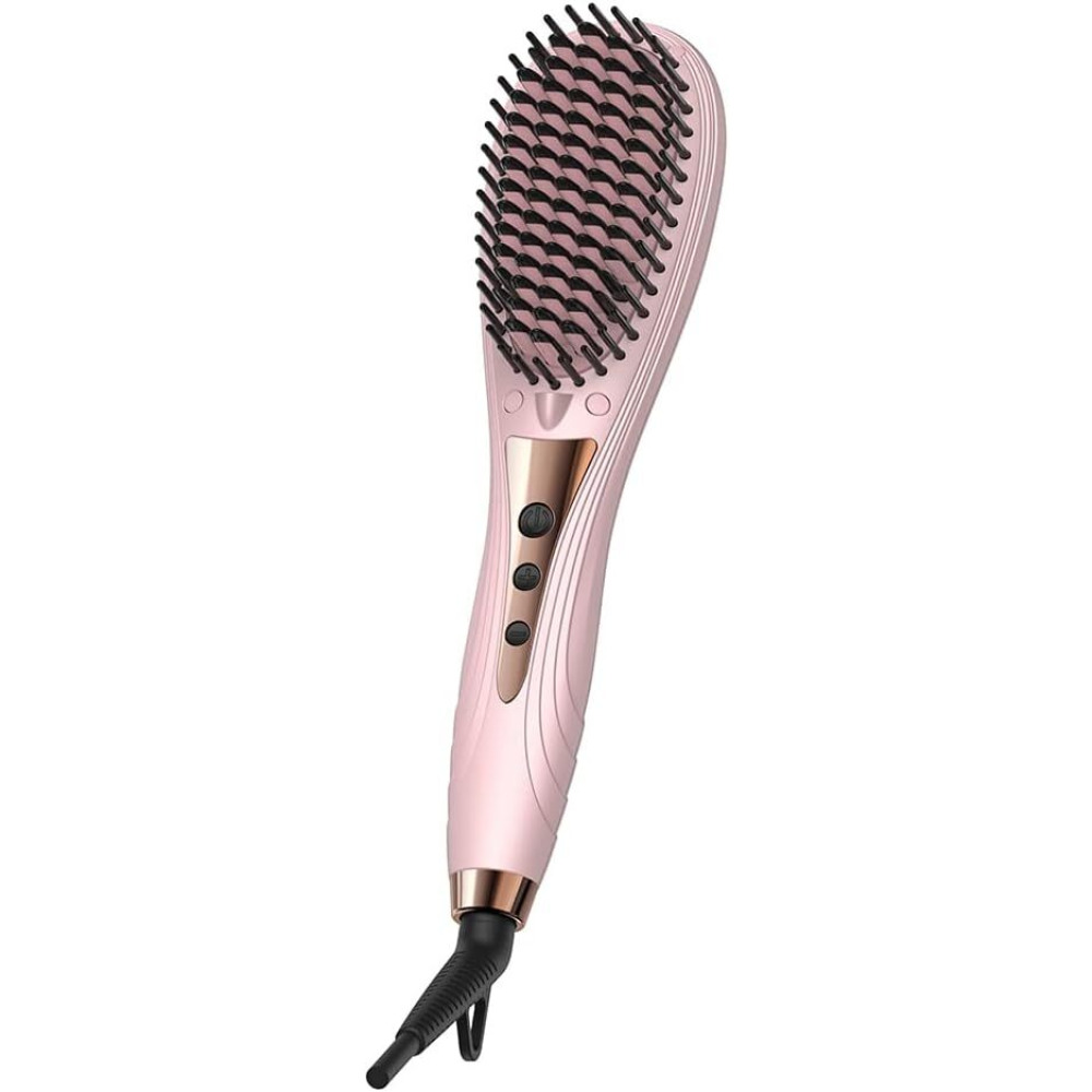 Bomidi HB1 Electric Hair Straightener Brush Multifunctional Hair Comb Quick Heat Hair Curler LED 6 Level Adjustable Temperature 40W - Pink - 1