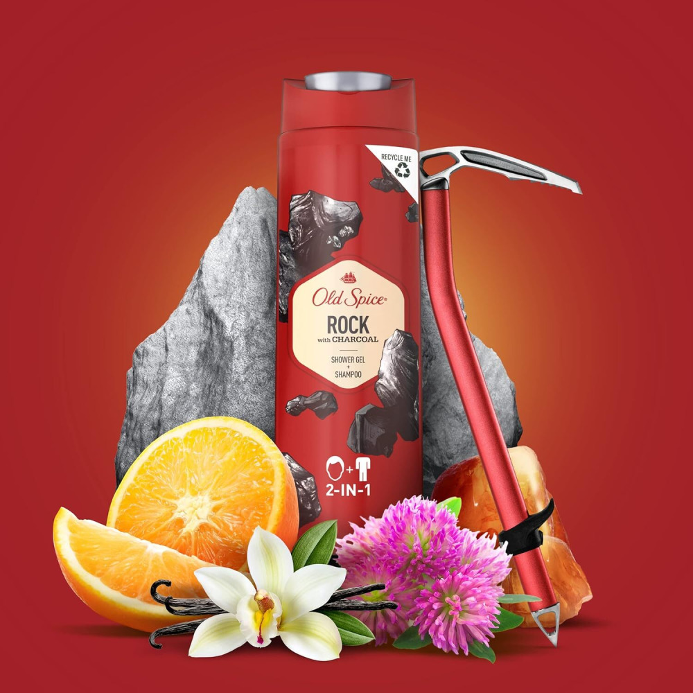 Old Spice Shower Gel + Shampoo, Rock, 2 in 1, 400ml - 4
