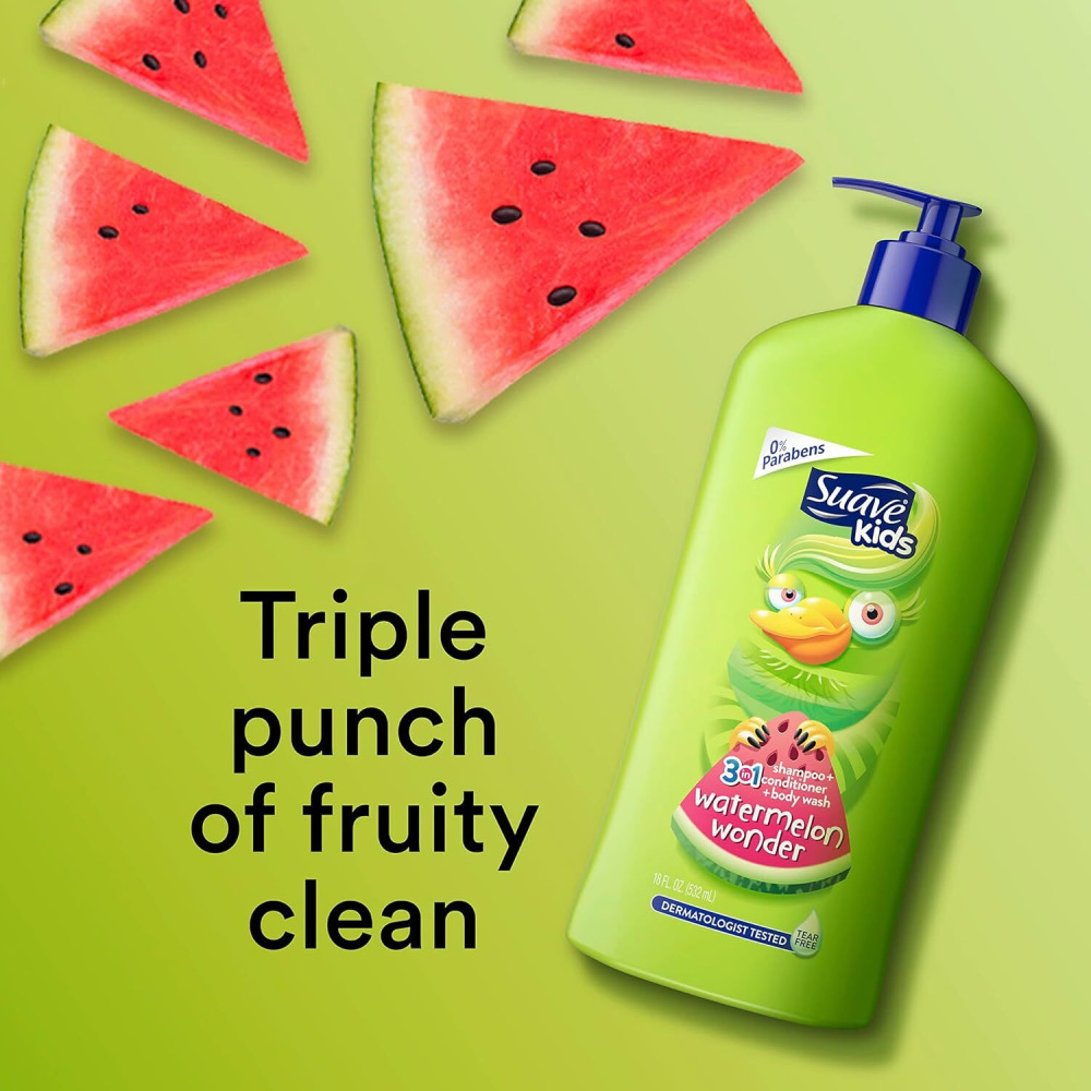 Suave Kids 3in1 Shampoo Conditioner Body Wash, Tear-Free, Wacky Melon, 532ml (18 oz) - 5