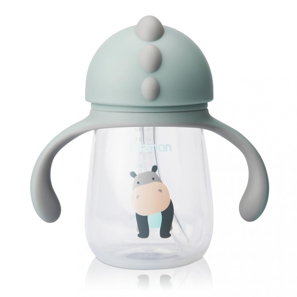 Fissman Training Cup for Toddler Drinkware with Spout \& Straw. Spill Proof Sippy with Handle Mint Green 260ml - 1
