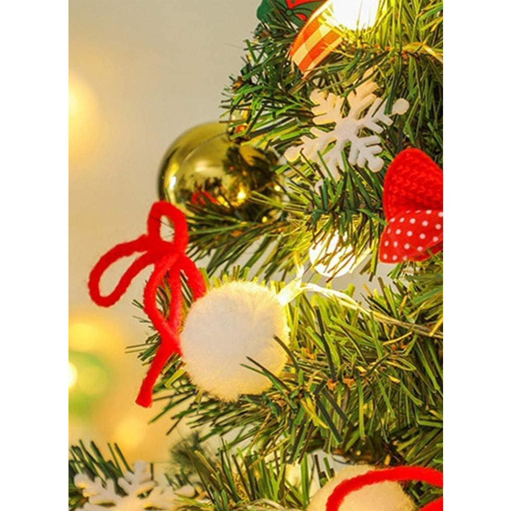 شجرة صناعية صغيرة مقاس 20 بوصة مع مصابيح Led وشجرة على شكل نجمة ومجموعة زينة يمكنك صنعها بنفسك، زينة مثالية تعمل بالبطارية للعام الجديد - 3