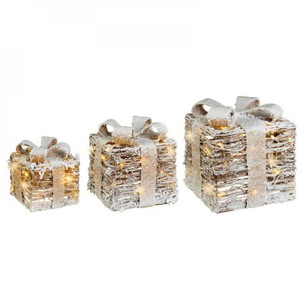 Kaemingk Decoris Micro LED Giftbox Rattan with Bow Steady Battery Operated Set of 3 - 2