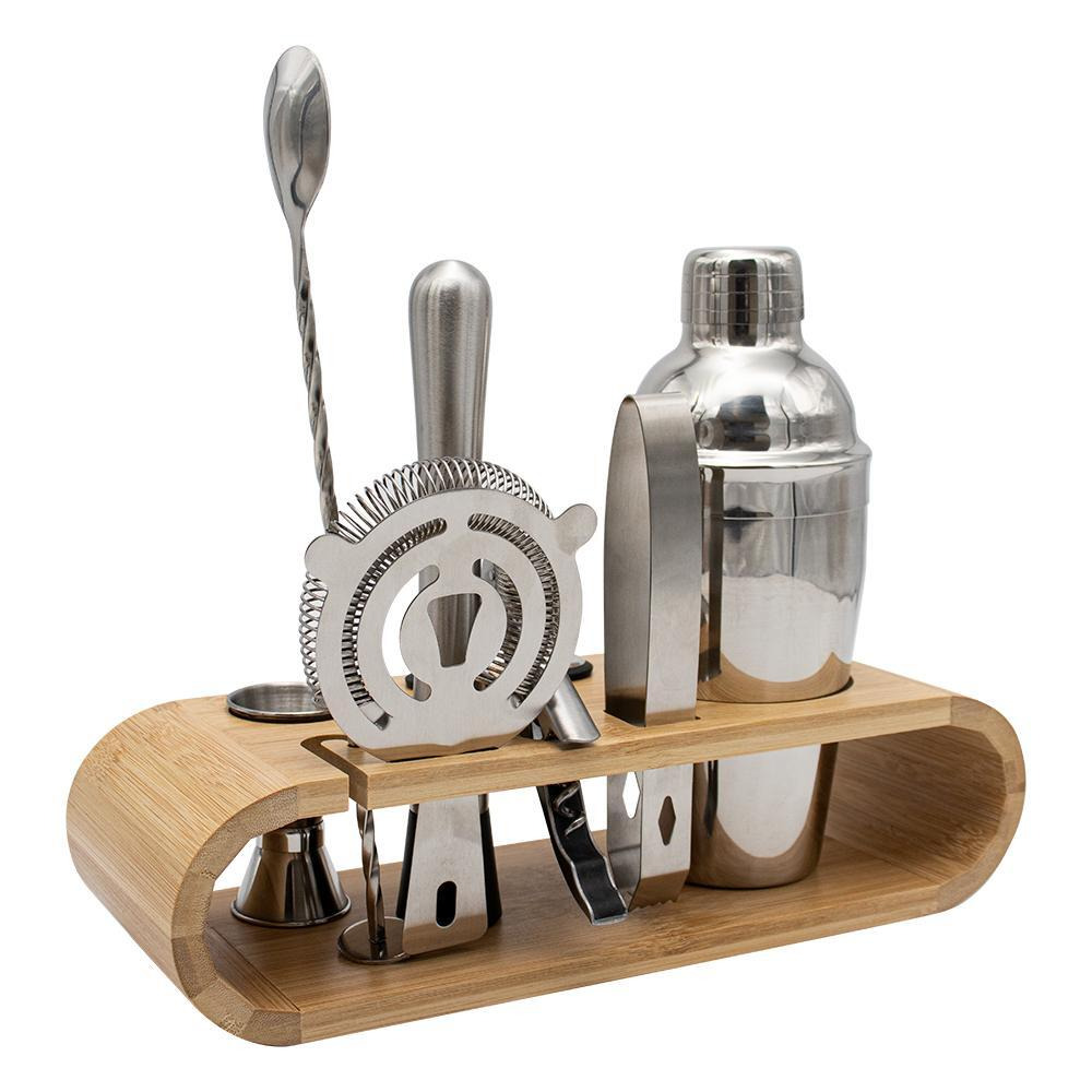 SOING / Bartender kit, 11-piece bar tool set with stylish bamboo stand, Silver - 1
