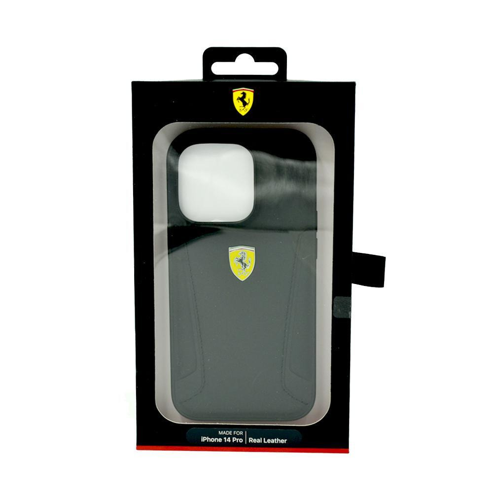 Ferrari Leather Case With Hot Stamped Sides Yellow Shield Logo For Iphone 14 Pro Max Black - 4