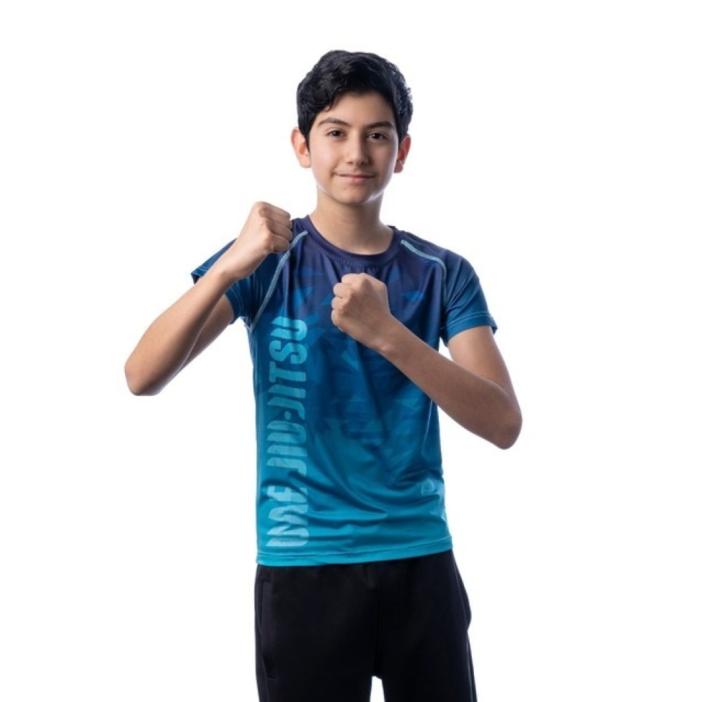 Rash Guard UAEJJ Jiu Jitsu Short Sleeve for Kids, Blue & Green, size YL - 4