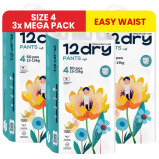 12dry Pants Easy Waist (size 4, 10-15 kg, 150 Count) For Babies With Round Tummies 100% Ultra-absorbent Japanese, Thin Breathable Extra Soft Waistband - 1 miniature