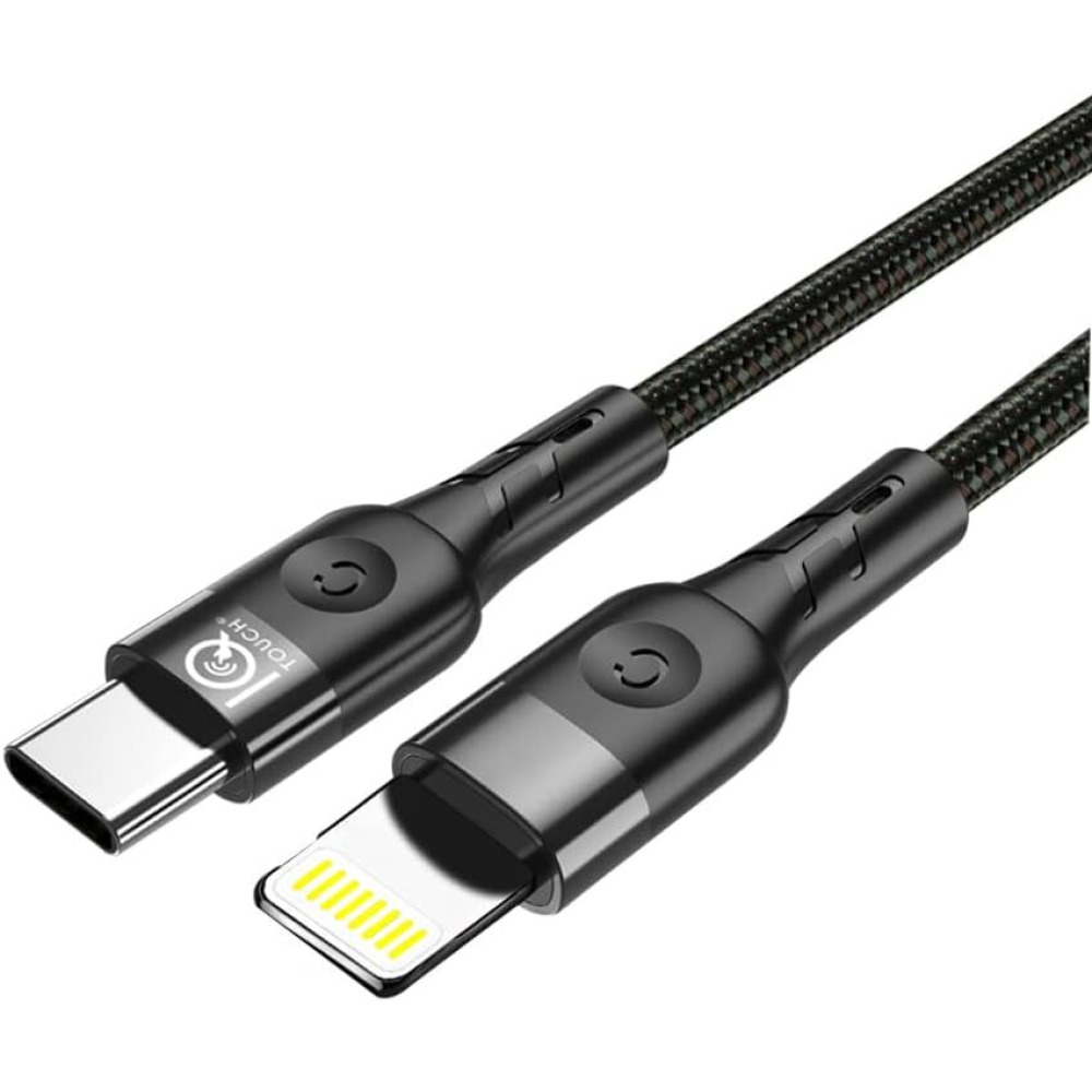 IQ TOUCH Mfi Certified C - Lightning Cable 1.2M Braided Aluminum, Black - 1