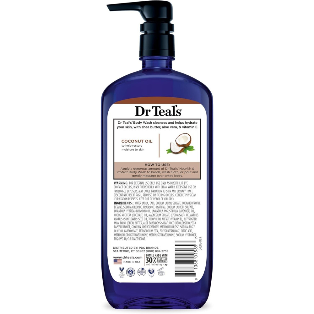 Гель для душа, Dr Teal's, Питание и защита, С чистой английской солью и кокосовым маслом, 710 мл - 2