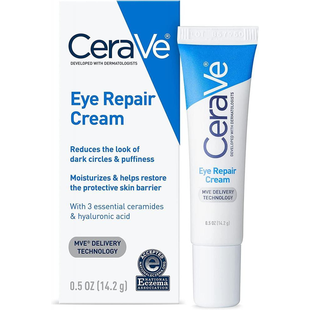 CeraVe Eye Repair Moisturizing Cream for Dark Circles and Puffiness with Hyaluronic acid and Ceramides, 0.5Oz, 14 ml - 1