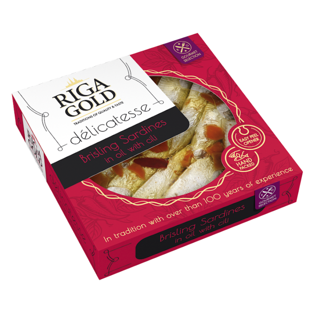 Riga Gold Brisling Sardines In Olive Oil With Chili 120gm Eo - 1