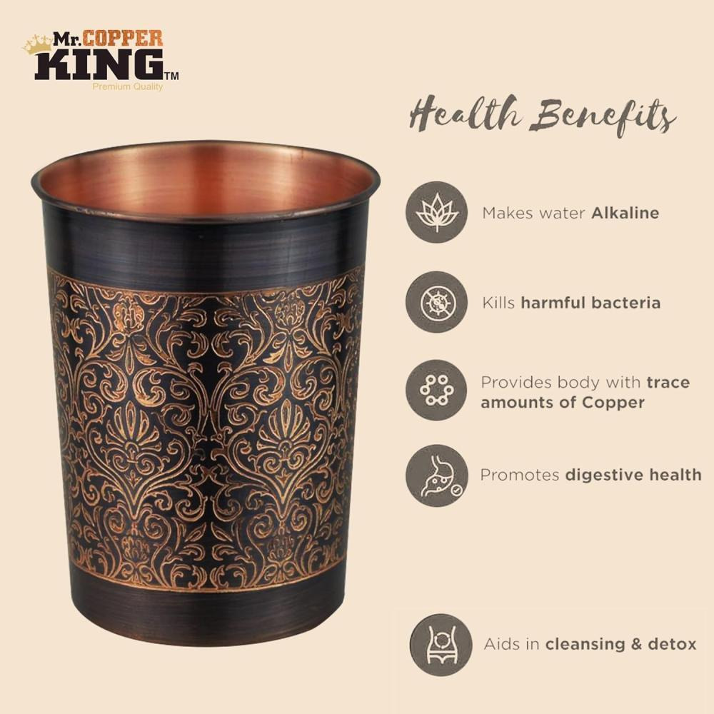 Mr. Copper King Antique Engraved Copper Tumbler 300ml Single - 5