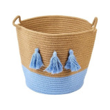 Homesmiths Cotton Rope Basket Upper Mouth Natural  Blue Dia30 x H30 cm - 1 miniature