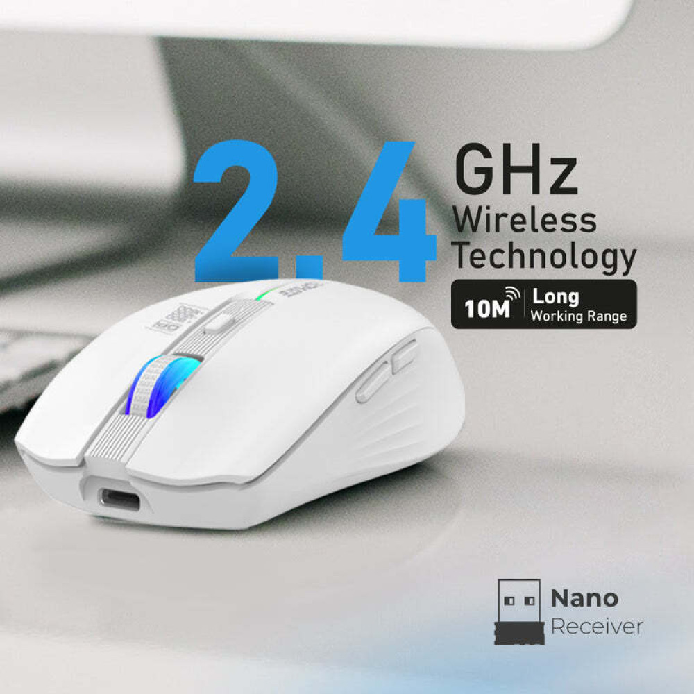 Promate Kitt 2.4GHz Wireless Ergonomic Optical Mouse with LED Rainbow Lights - 2