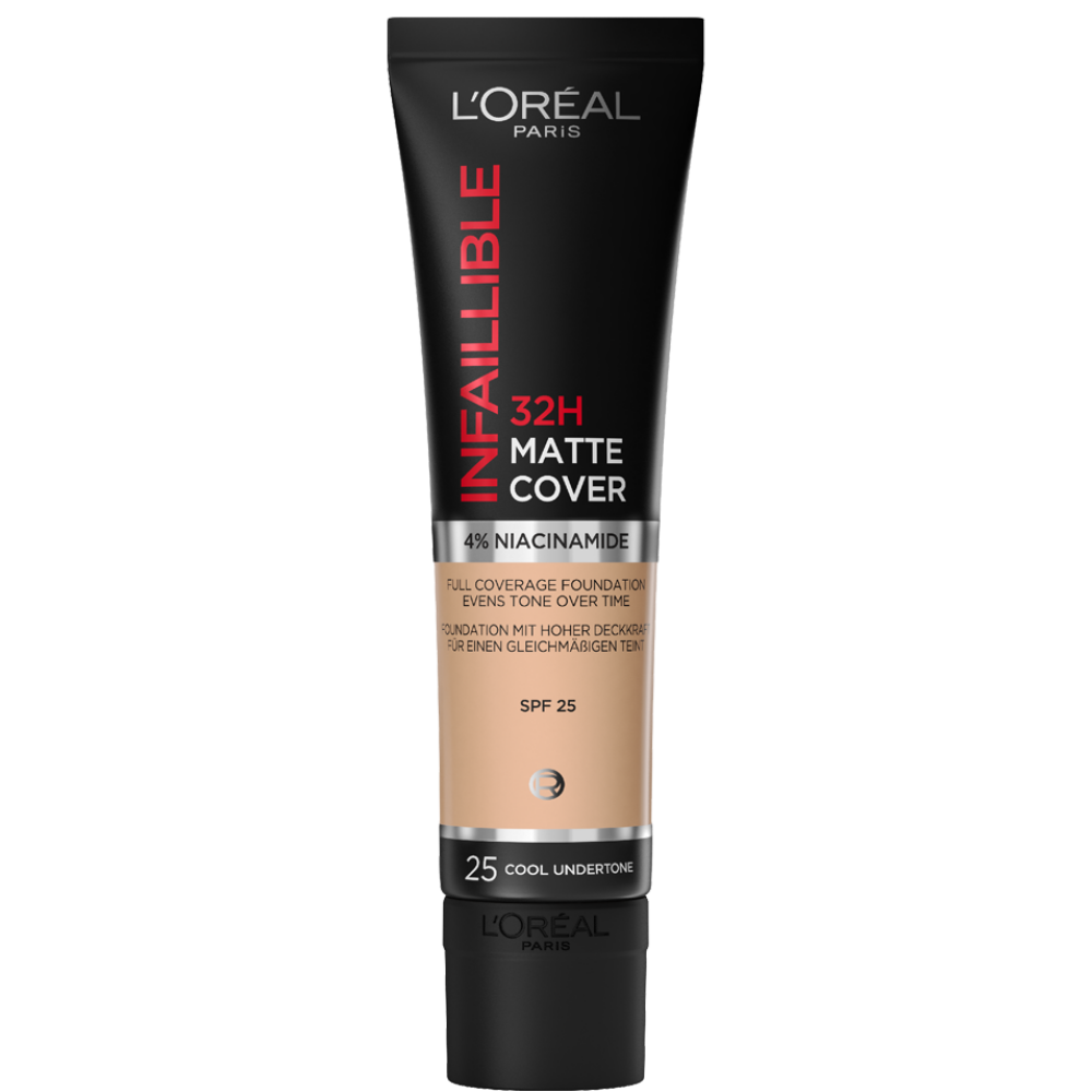 L'Oreal Paris Cover Liquid Foundation, SPF 25, 32H Matte Cover, Shade 25, 30ml - 1